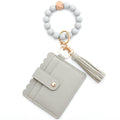 Colorful Silicone Bead Bracelet Card Holder PU Tassel Women's Wallet Keychain Silicone Beaded Bracelet