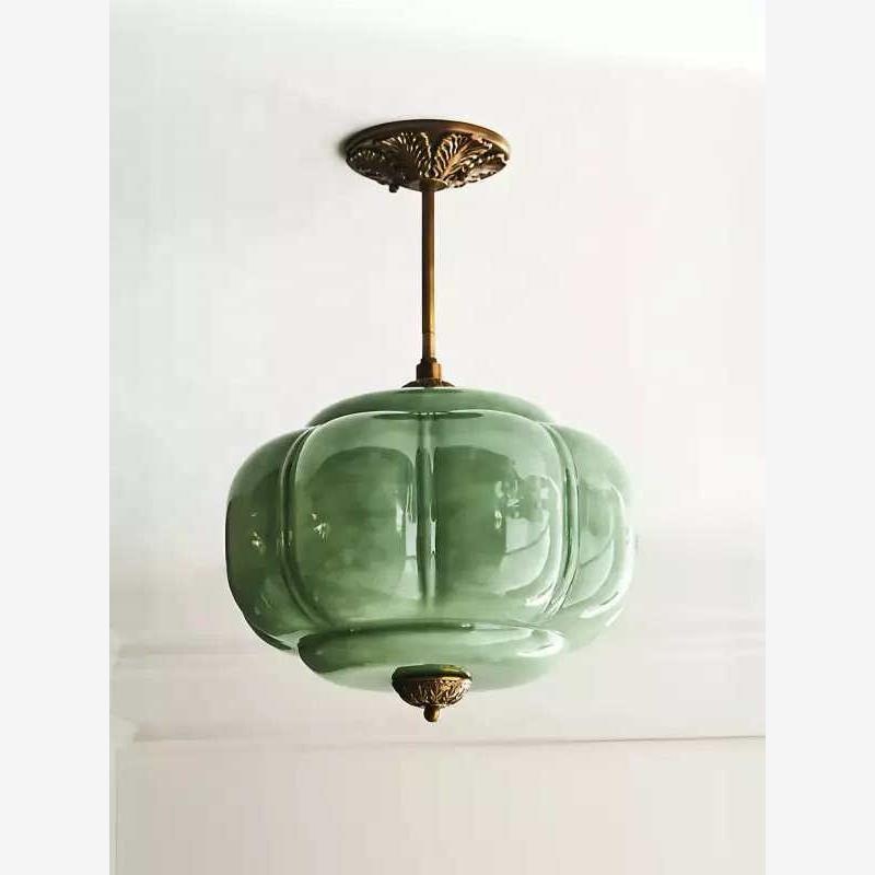 D38*H40CM Pendant Lamp with Pumpkin Glass Design for Bedroom, Living Room, Hallway, and Entryway