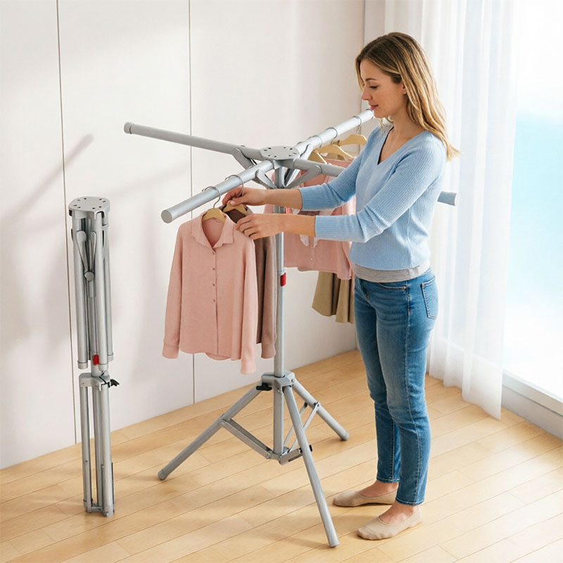 Foldable Octopus Style Standing Clothes Drying Rack – Portable Rotating Laundry Hanger for Balcony, Black