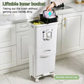 42L Kitchen Trash Can 3 Compartments with Pedal & Wheels, Recycling Bin