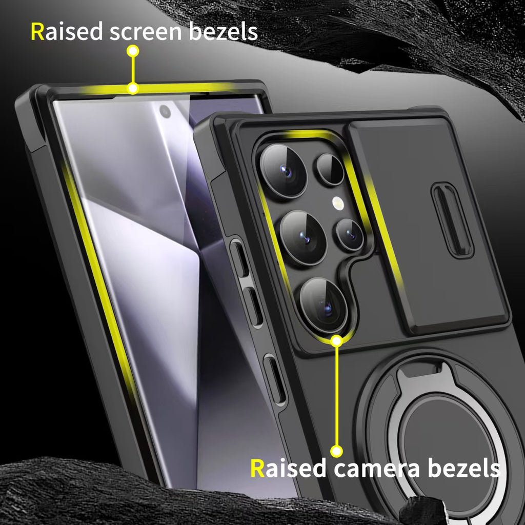 Samsung S26 Ultra Magnetic Rotating Car Mount Phone Case A17 Lens Flip Cover S25 Shockproof