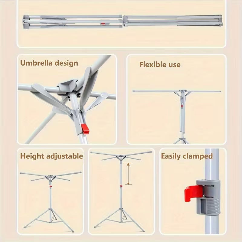 Foldable Octopus Style Standing Clothes Drying Rack – Portable Rotating Laundry Hanger for Balcony, Black