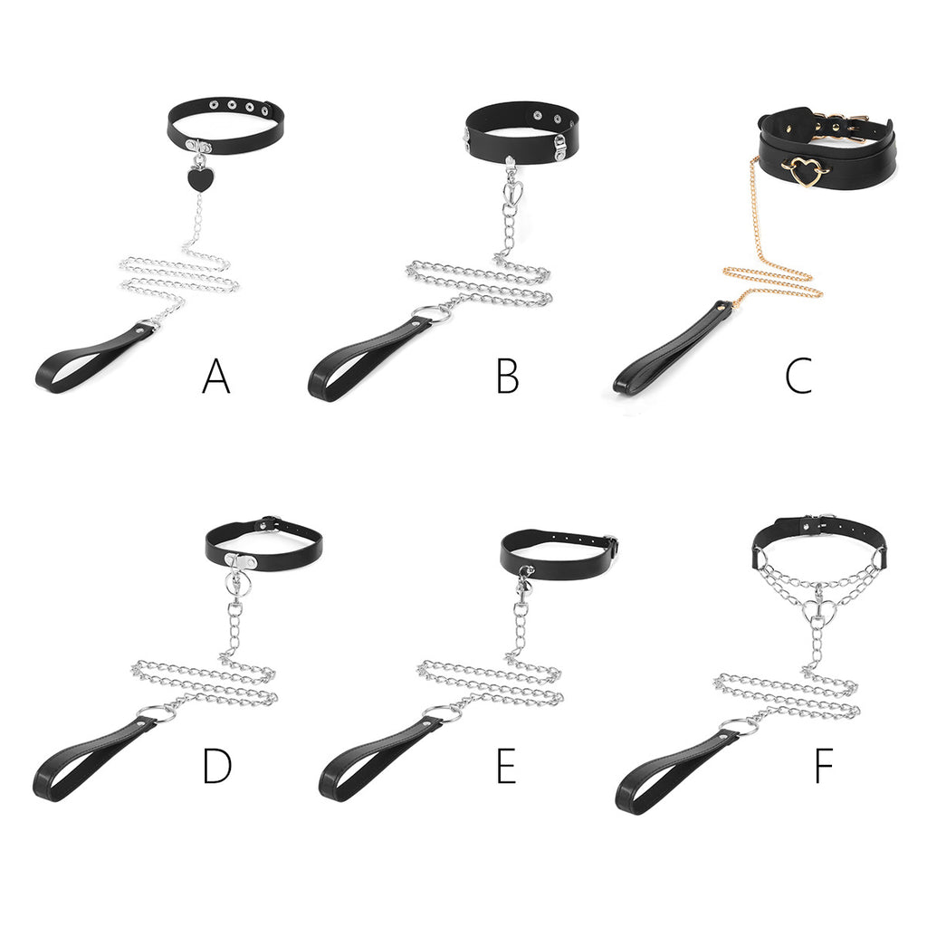 PU Leather Alloy Collar with Rope for Adult Accessories, Neck Strap for Women, Sexy Choker with Tether