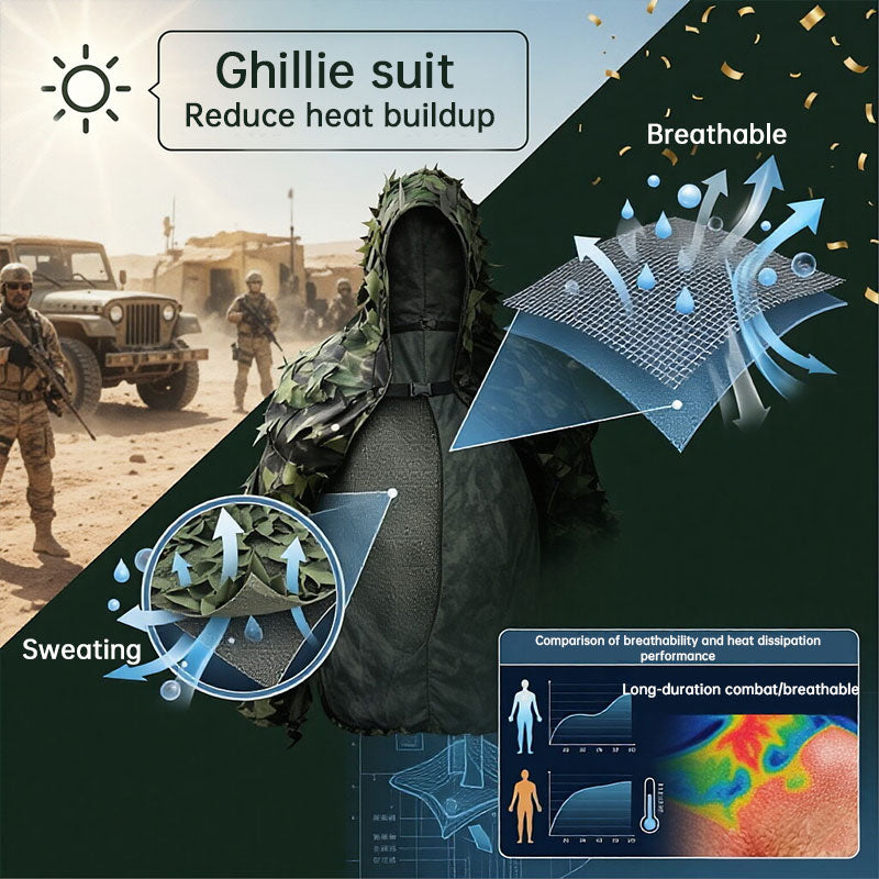 Tactical Ghillie Suit with Hat, Breathable 3D Leafy Sniper Cloak Coat for Hunting, Airsoft, Paintball, CS & Outdoor Wargame