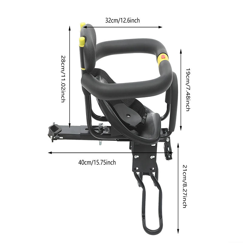 Heavy Duty Front Bicycle Child Seat - Supports 35kg - Adjustable Kids Bike Seat with 3-Point Safety Belt & Non-Slip Pedals