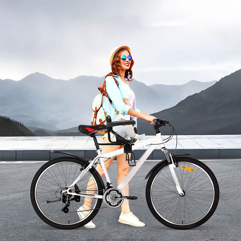 Heavy Duty Front Bicycle Child Seat - Supports 35kg - Adjustable Kids Bike Seat with 3-Point Safety Belt & Non-Slip Pedals