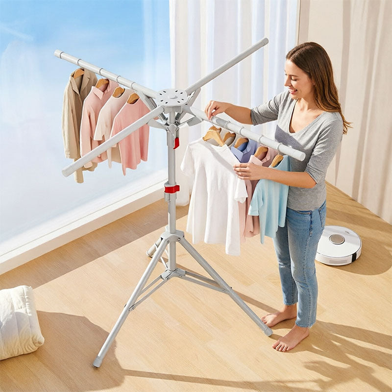 Foldable Octopus Style Standing Clothes Drying Rack – Portable Rotating Laundry Hanger for Balcony, Black