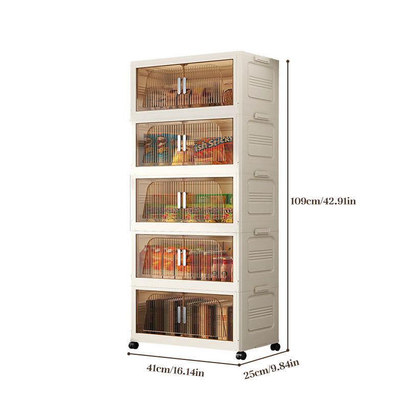 Folding Storage Cabinet with Wheels, 3/4 Tier Stackable Wardrobe Closet Organizer