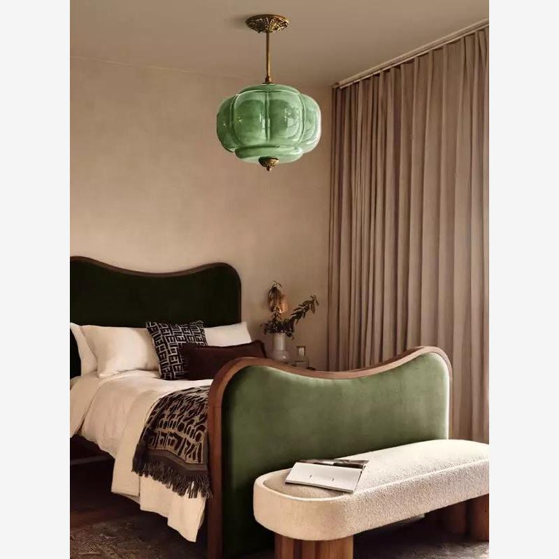 D38*H40CM Pendant Lamp with Pumpkin Glass Design for Bedroom, Living Room, Hallway, and Entryway