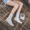 Canvas Shoes with Front Lace-Up and Side Zipper, Women's Sneakers