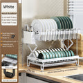 Foldable 2-Layer Kitchen Dish Rack, Large Capacity Countertop Drying Shelf for Bowls & Cutlery