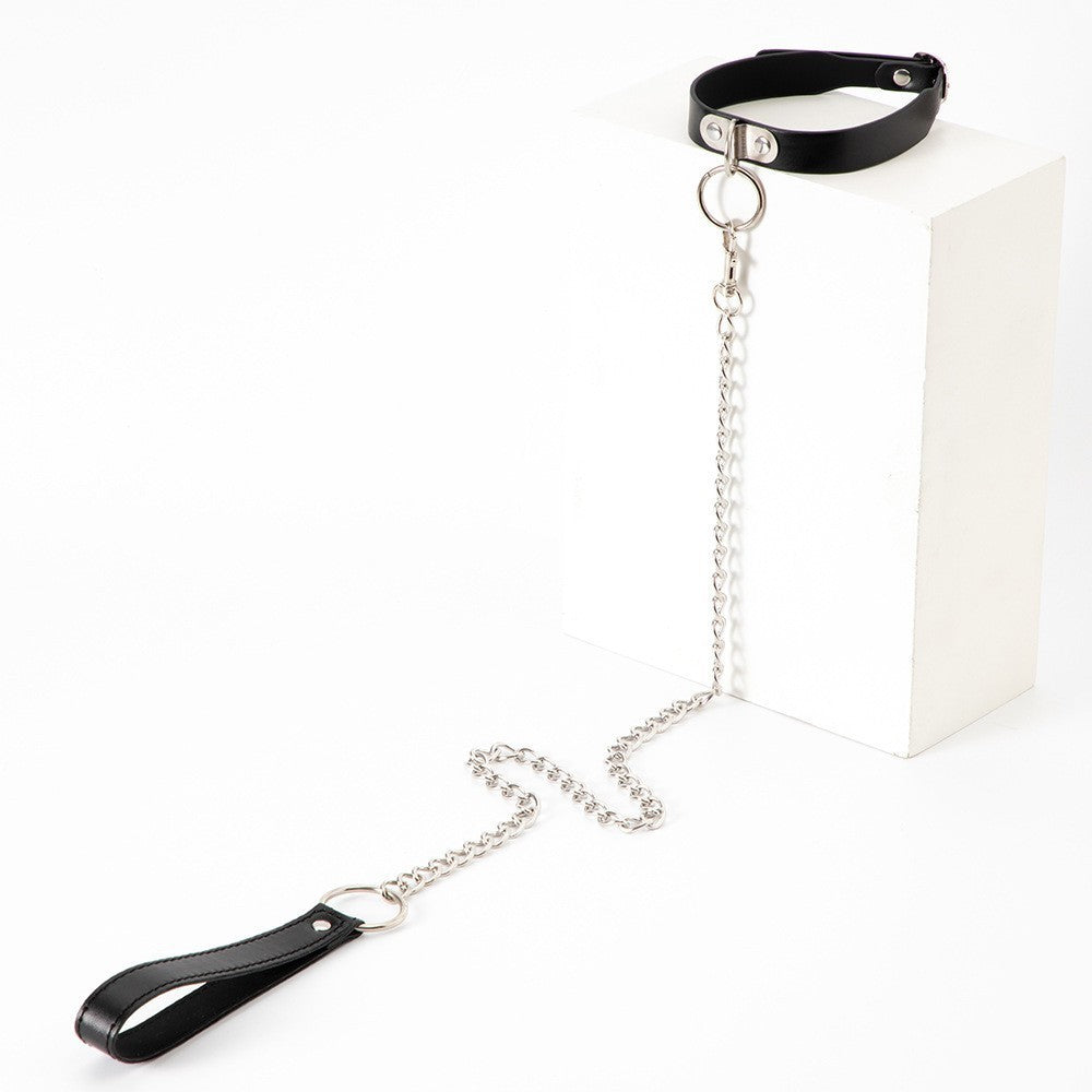 PU Leather Alloy Collar with Rope for Adult Accessories, Neck Strap for Women, Sexy Choker with Tether