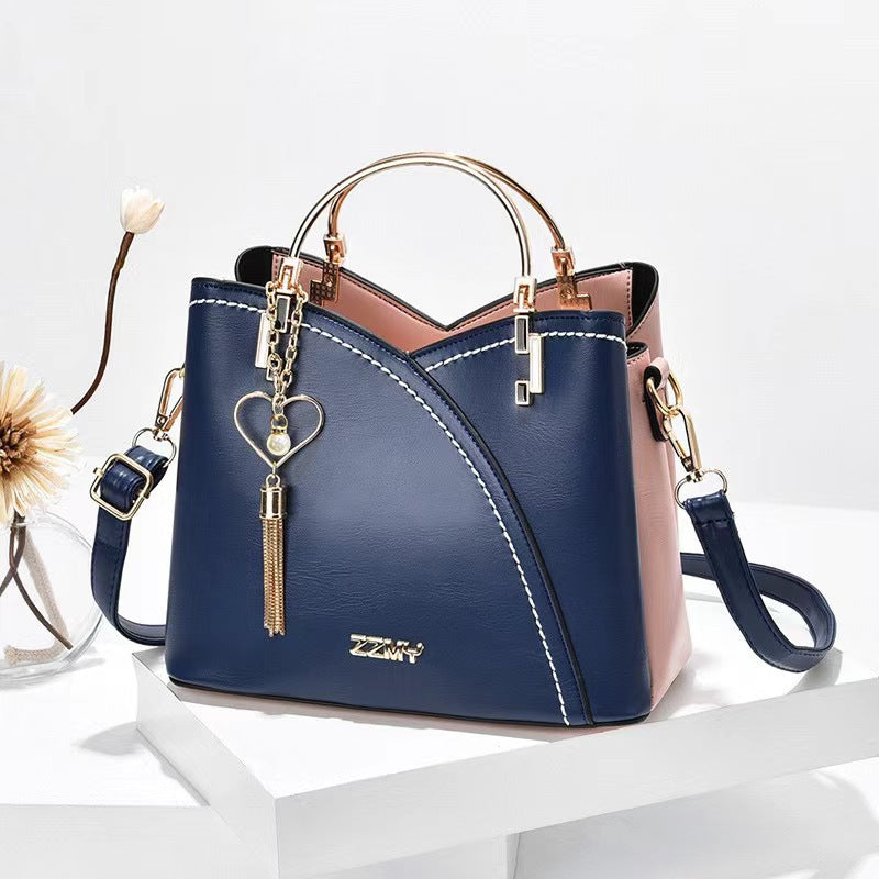 Color-blocked  large-capacity shoulder bag with high-quality crossbody design