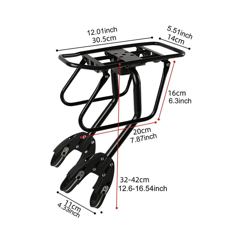Aluminum Alloy Rear Bike Rack, Universal Cargo Carrier for Mountain, Road & Adventure Bicycles