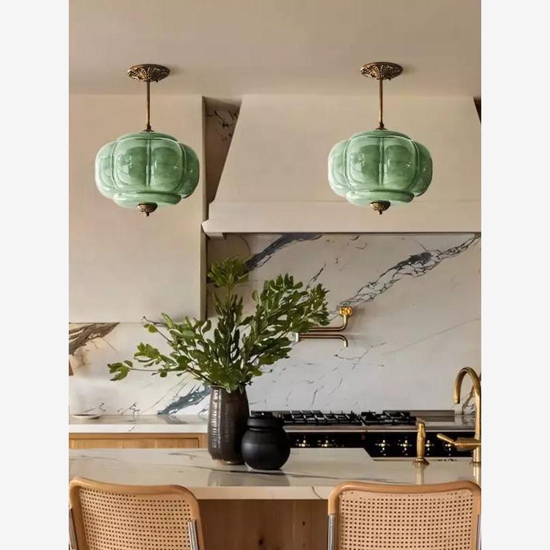 D38*H40CM Pendant Lamp with Pumpkin Glass Design for Bedroom, Living Room, Hallway, and Entryway